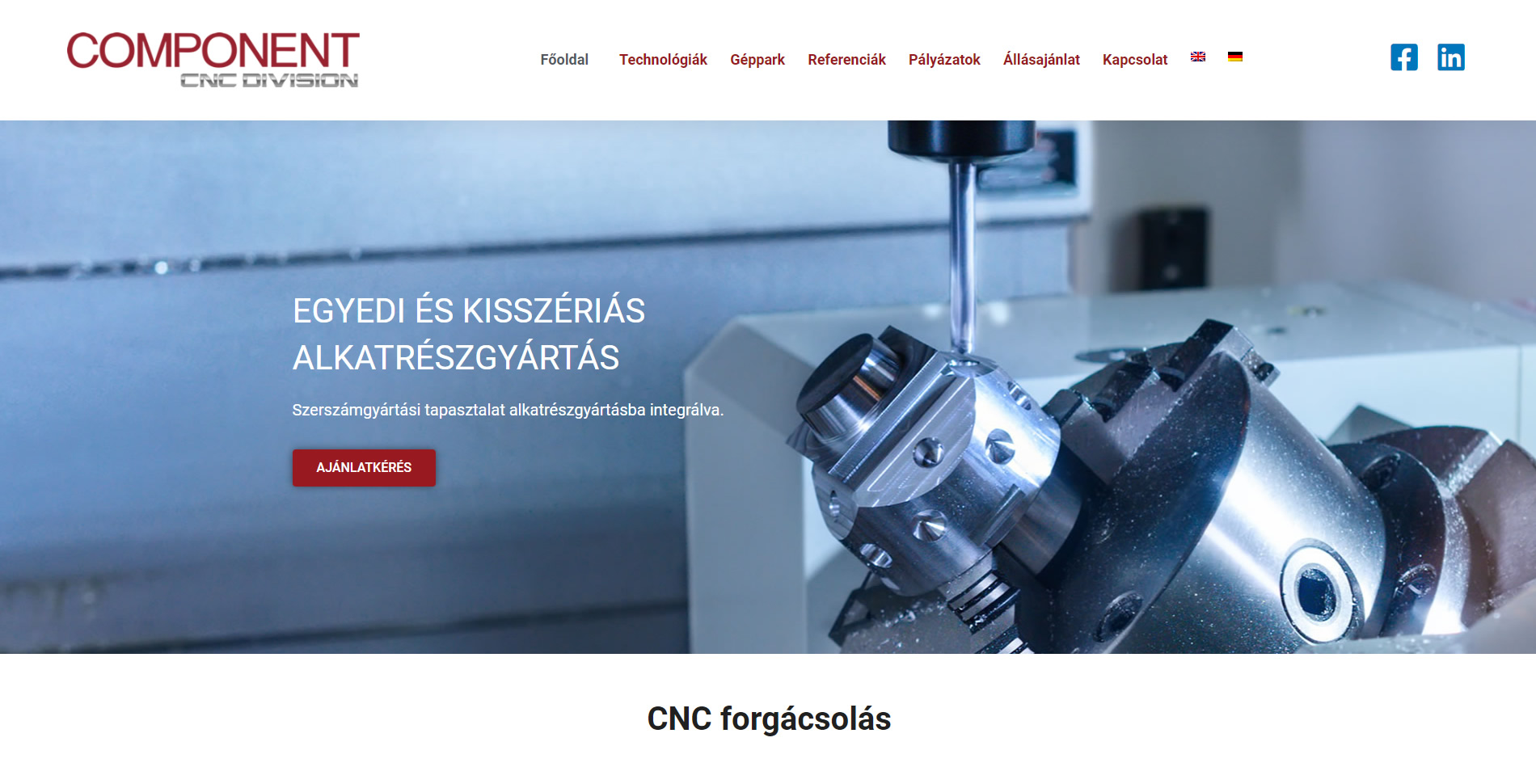 Component CNC weboldalkészítés