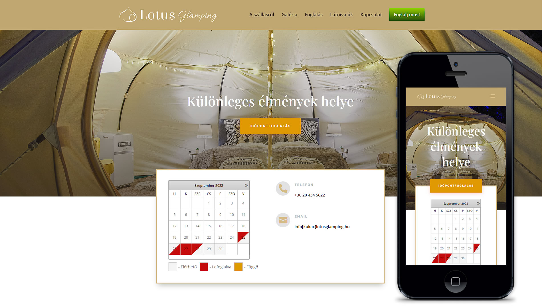 Lotus Glamping szállás weboldal felújítása 2022 augusztus