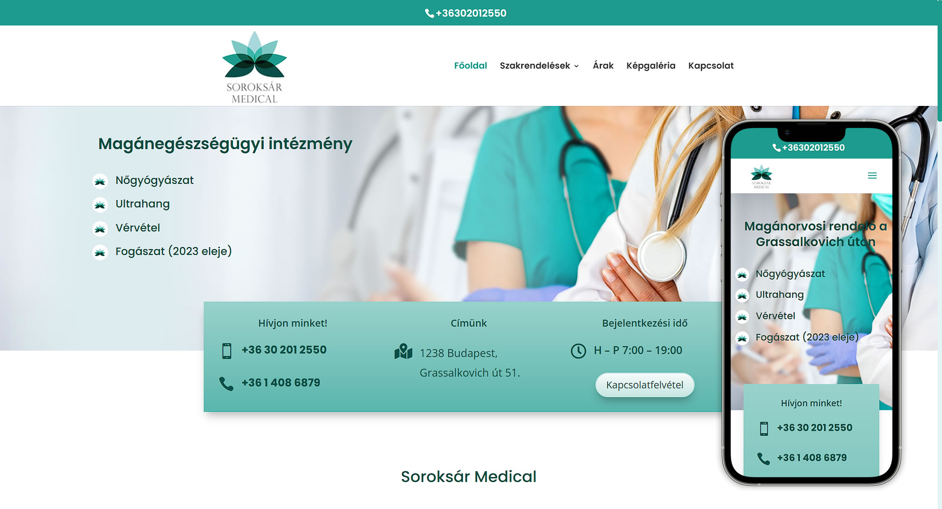 Mobilra optimalizált weboldal készítés a Soroksár Medical részére