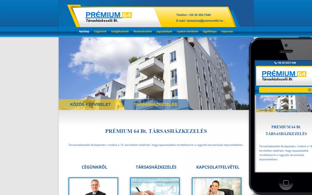 Prémium64 társasházkezlés weboldala