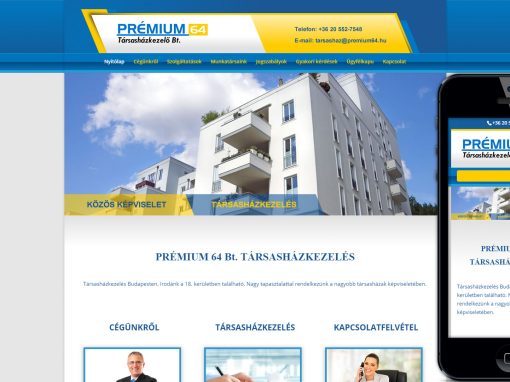 Prémium64 társasházkezlés weboldala