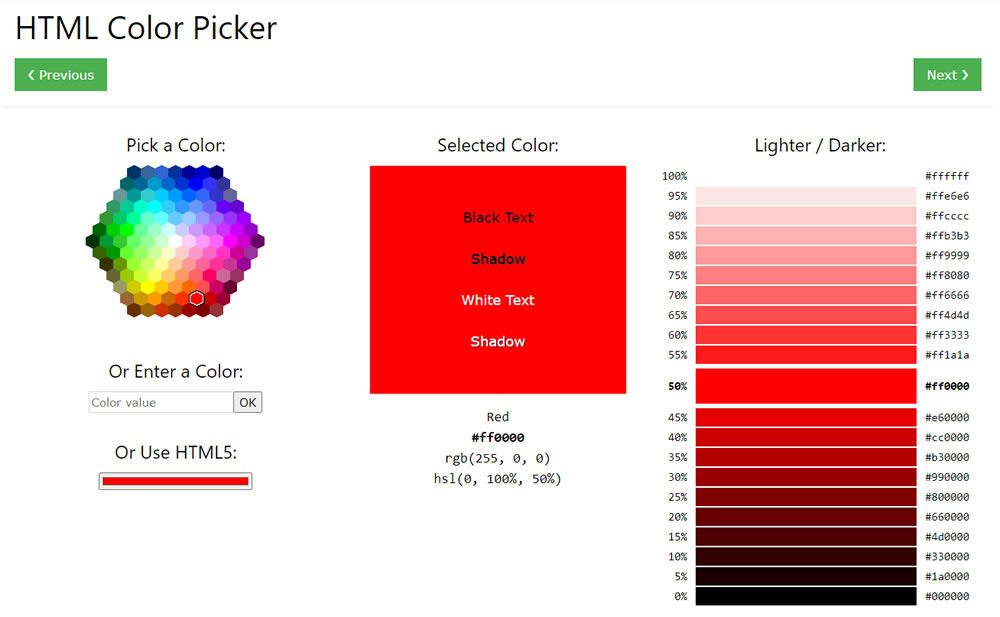 W3schools colors picker színkódok