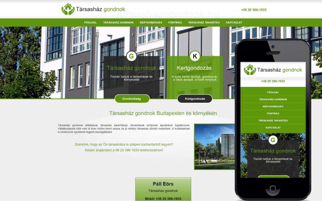 Mobilra optimalizált weboldal a társasházgondnok részére