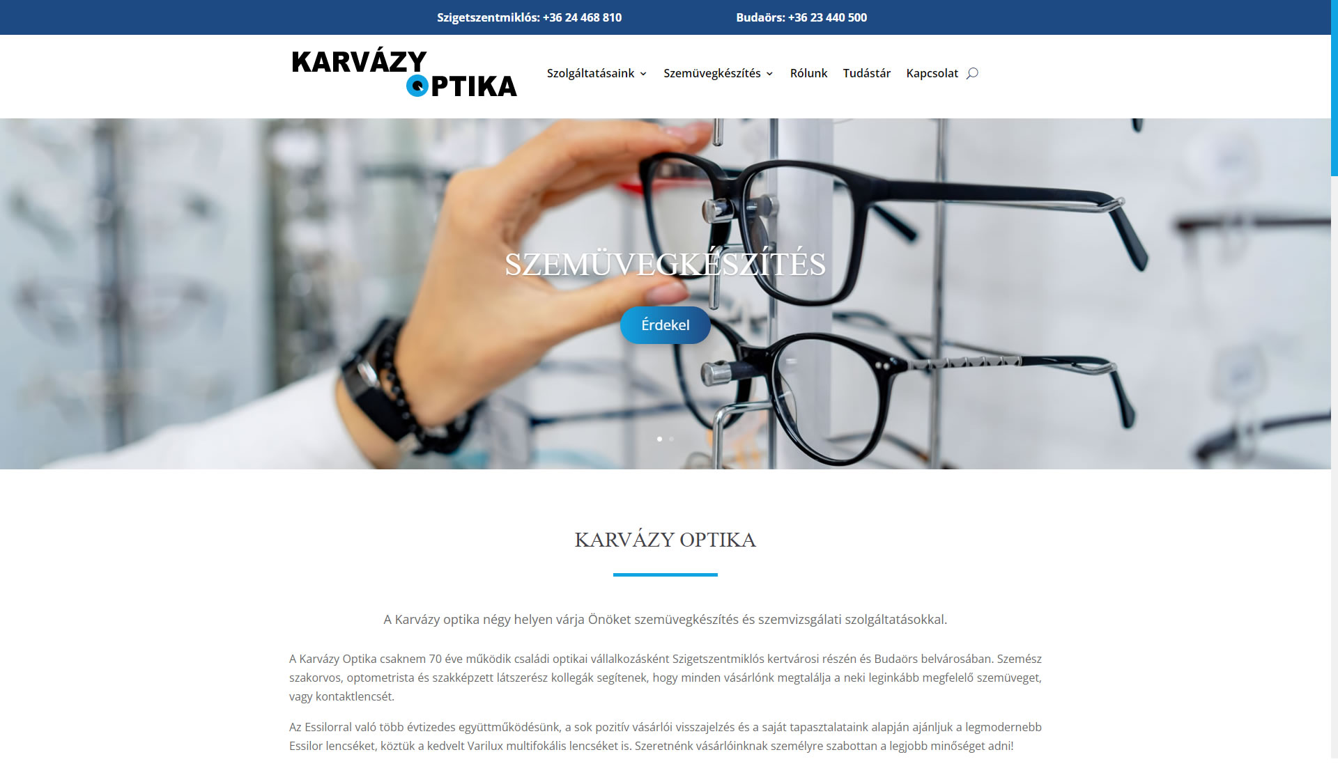 WordPress weboldal készítés a Karvázy Optika Szigetszentmiklós és Budaörs részére